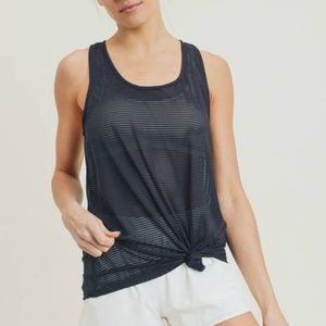 Sheer Striped Mesh Pinched Racer Back Tank
